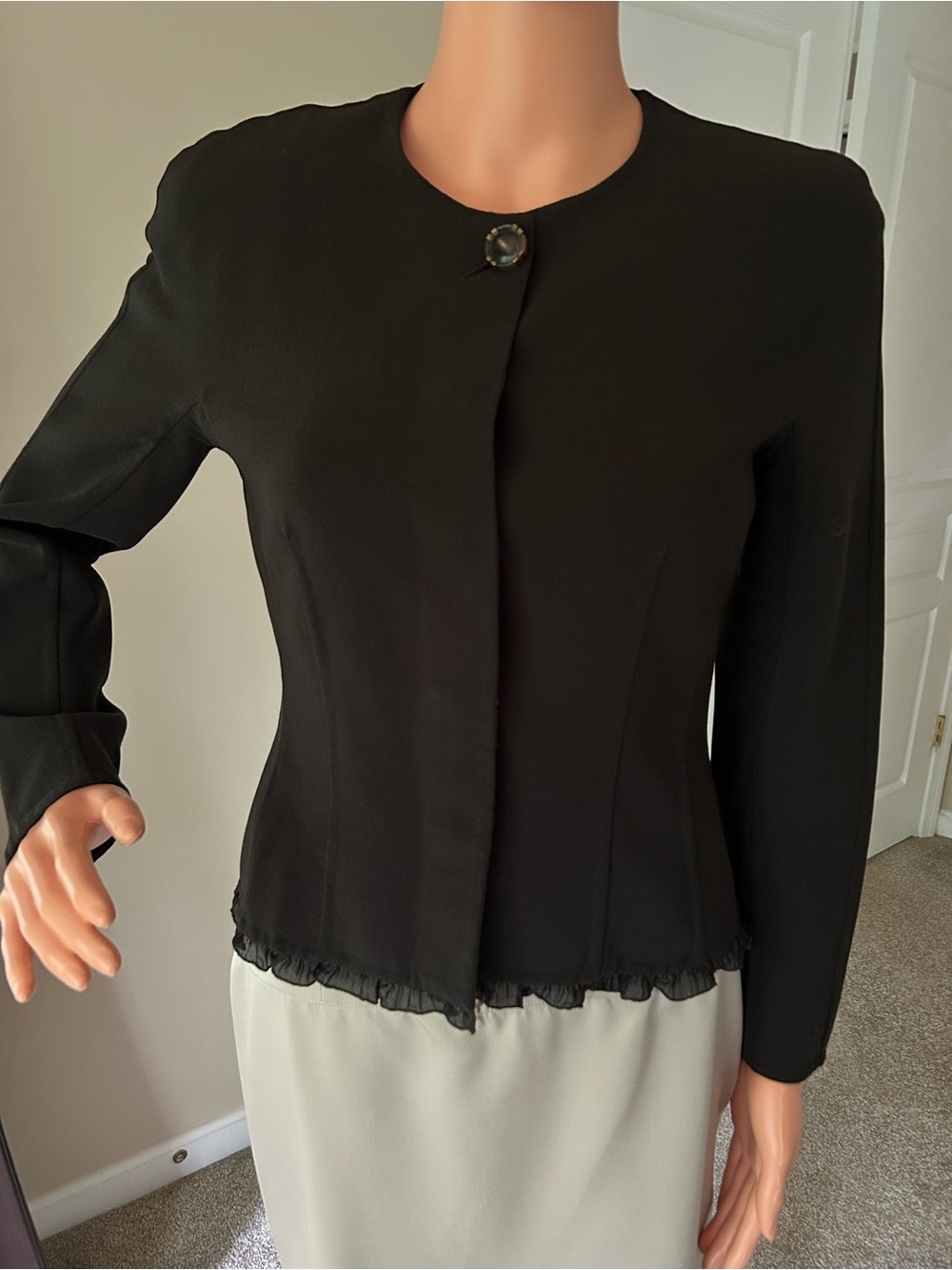 Rena Lange truffle Long-Sleeve Button-Front jacket with Ruffle Hem